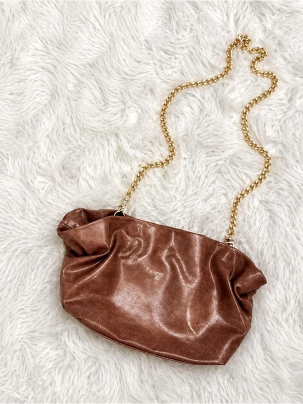 Anthropologie Mauve Blush Tan Brown Shoulder Bag with Gold Chain Strap